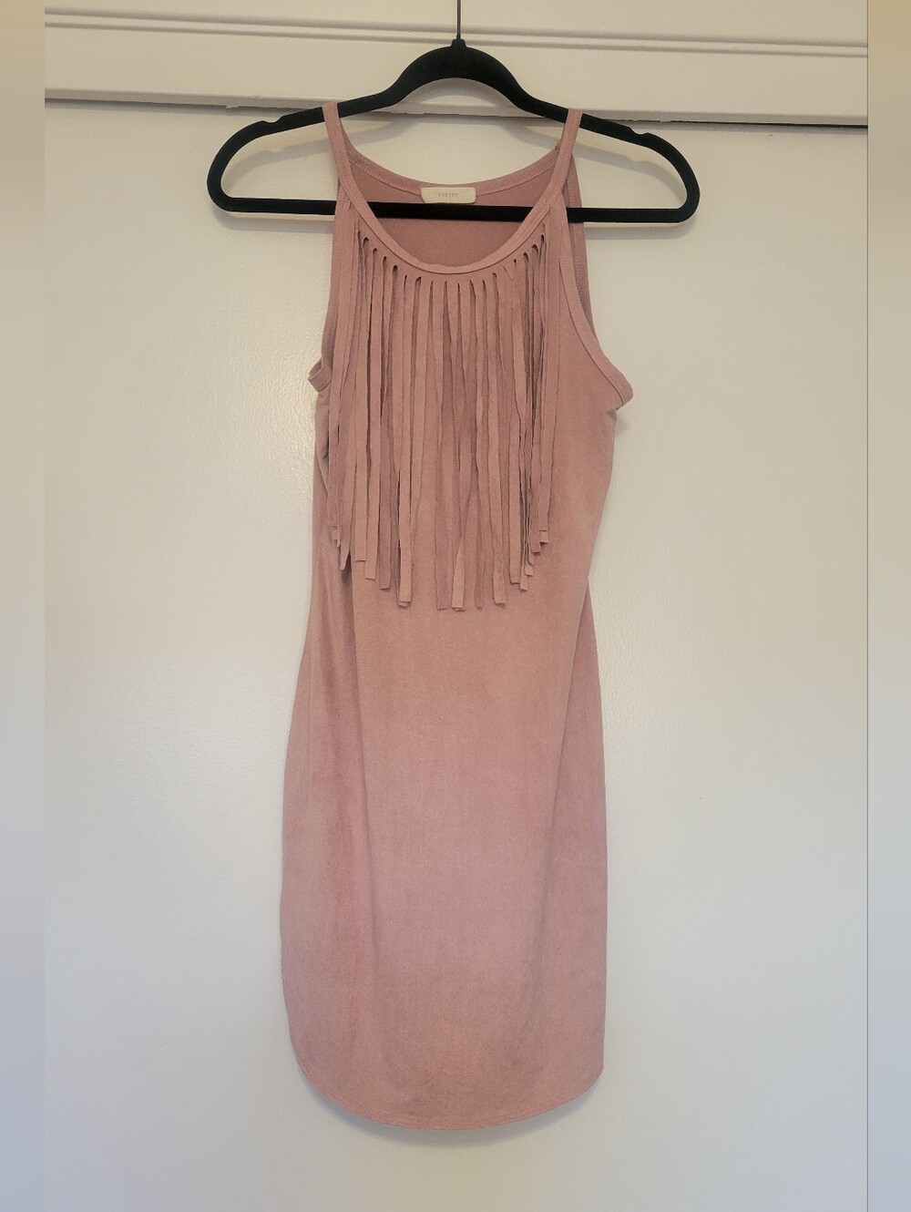 Poetry Dusty Pink Faux Suede Fringe Tank Dress Boho Western Size M